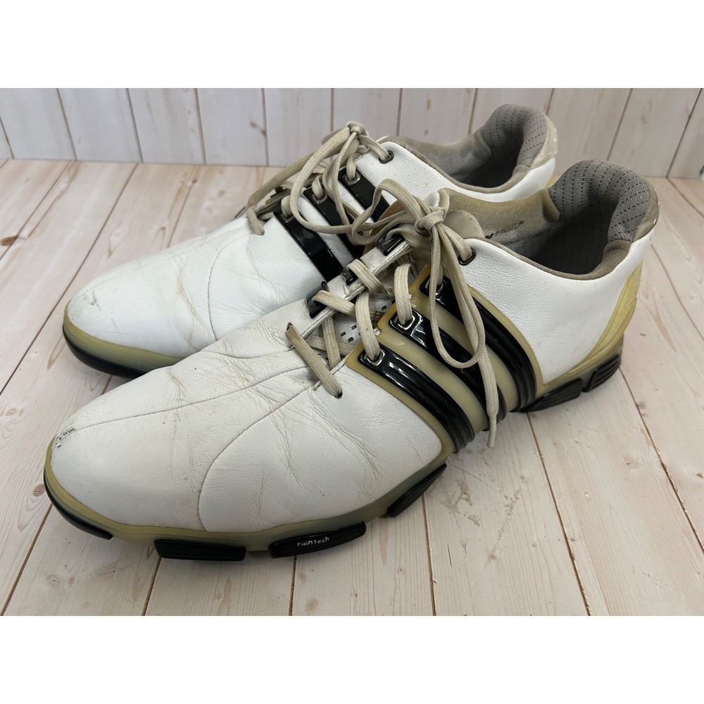 Adidas Tour 360 4.0 Thintech Leather Golf Shoes White/Black Men's Size 11.5 - Picture 8 of 10